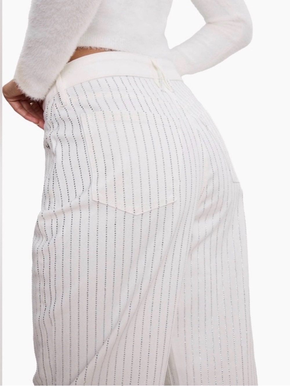 GOOD AMERICAN Wide-Leg Women’s Jeans W/ Rhinestone Pinstripes - 26/2 - Picture 5 of 13